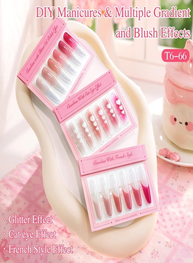 Double Rhythm Painting Gel Polish Set for Nail Art Palette Patting Gel Polish 6 Colors with 100 Pcs Sponges and Grabbing Pen (Neutral Nude Rose-T6-66) - Image 2